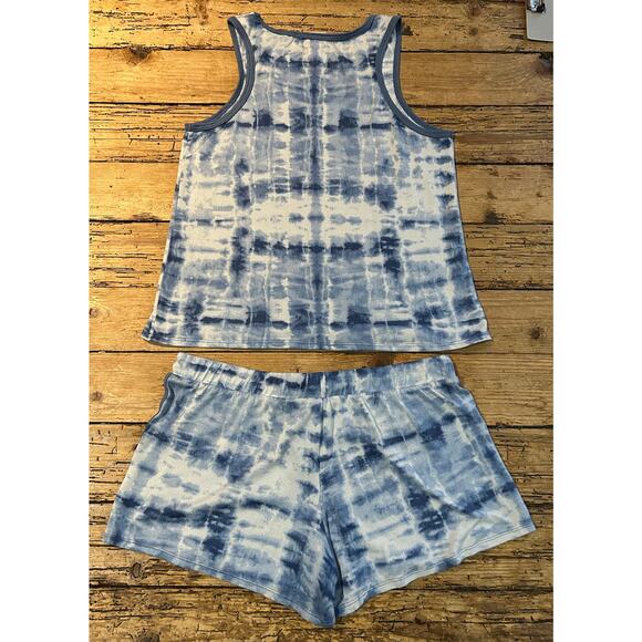 Lucky Brand women’s Size M tie-dye blue tank top and shorts pajama set NWOT - Picture 2 of 8